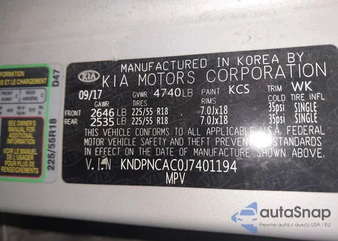 2018 Kia Sportage Ex z USA, uszkodzony, nr VIN KNDPNCAC0J7401194